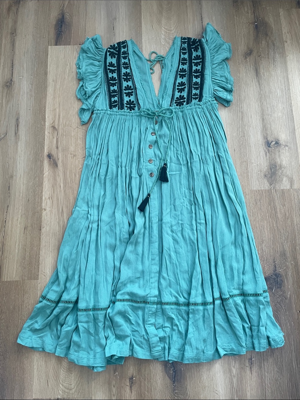 Free People Green Embroidered Midi Dress